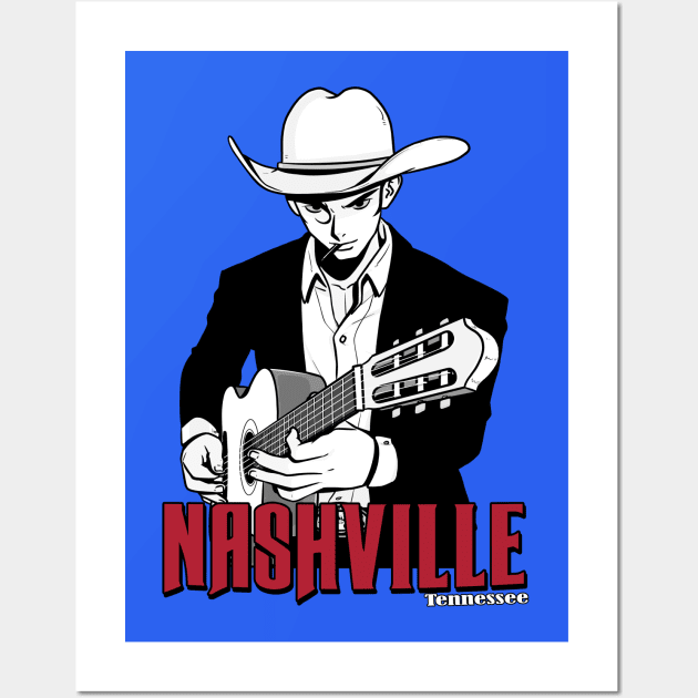 Nashville Tennessee Country Music Lover Guitar Player Wall Art by Noseking